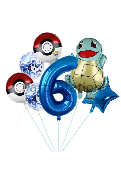 Parti Station Pokemon Squirtle Konsept 6 Yaş Balon Set Pokemon Squirtle Yıldı...