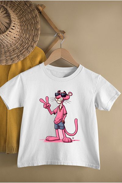 MAGORS Tricou pentru copii cu mânecă scurtă din bumbac, cu guler, imprimat cu pantera roz