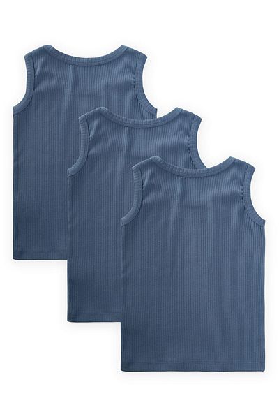 Cigit Indigo Blue Corded Undershirt - 2-9 Years Old, Wide Strap, Set of Three