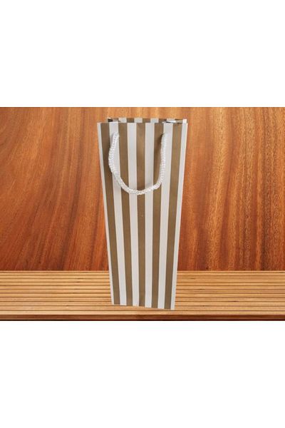 heppack White Kraft Gift Bag - 10X27X4 Cm, Long Gold Thick Stripe, Rope Handle (Pack of 10)