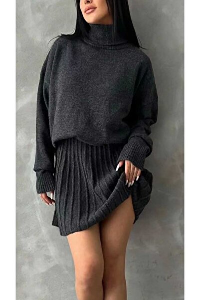 Cemre Life Set de tricotaj Pulover și Fusta Pliată