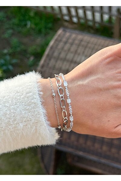 takıtarzım سوار نسائي فضي - سلسلة كريستال مكعبة، مجموعة من 3 قطع