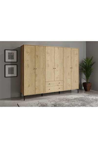 VENATTO Focus 6 Kapılı,2 Çekmeceli,10 Raf Bölmeli Gardırop/ Dolap R: Meşe (%100MDF)