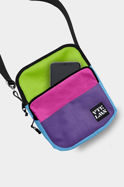 Vatkalimon Geantă de umăr impermeabilă cu 5 compartimente și curea încrucișată reglabilă - colorată (violet, roz, verde, albastru)
