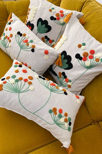 e-Bizz Store Punch Embroidered 4 Pieces Throw Pillow Cover