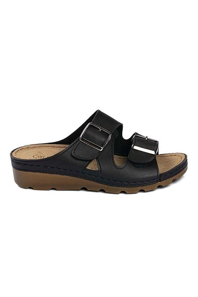 Ayzen Black Double Buckle Comfort Slippers