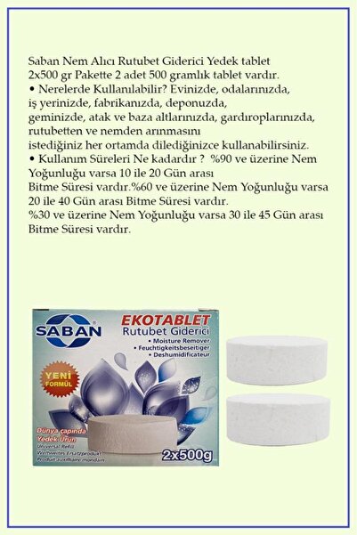 Saban 2x500 Gram - Vanilya Kokulu, Nem Alıcı Rutubet Ve Küf Önleyici Yedek Tablet