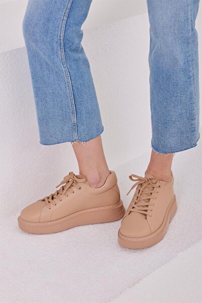 Madamra Бежеві жіночі щоденні кросівки та спортивне взуття на шнурівці