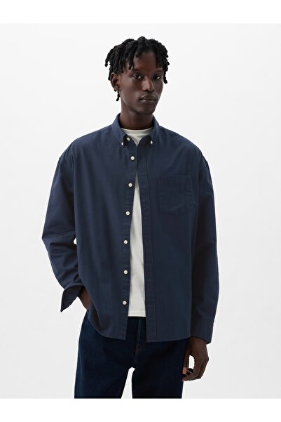GAP Erkek Lacivert Logo Oversize Oxford Gömlek