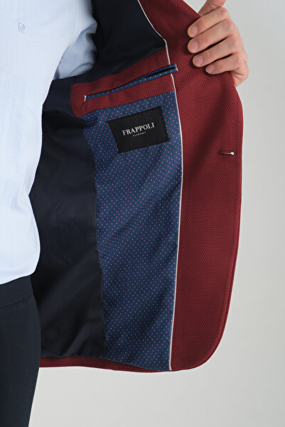 Frappoli Joker Erkek Bordo Örme Esneyen Kumaş Slim Fit Mono Yaka Spor Blazer Ceket