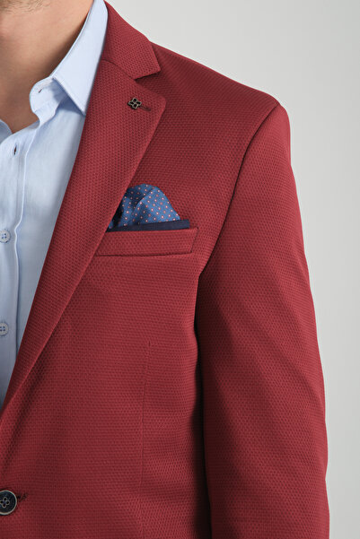 Frappoli Joker Erkek Bordo Örme Esneyen Kumaş Slim Fit Mono Yaka Spor Blazer Ceket