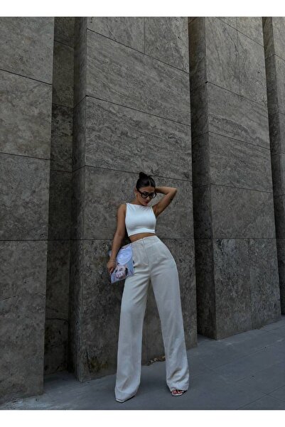 LB Laluna Butik Women's High Waist Linen Palazzo Trousers