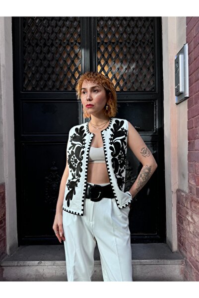 Bak'ap Lined Embroidered Ethnic Patterned Linen Vest