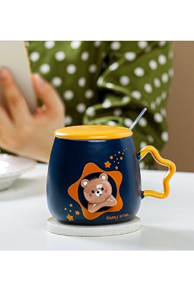 hediyeconcepti 420 ml Sevimli Karikatür Kabartmalı Ayıcık Isıya Dayanıklı Kupa&Meşrubat Bardağı