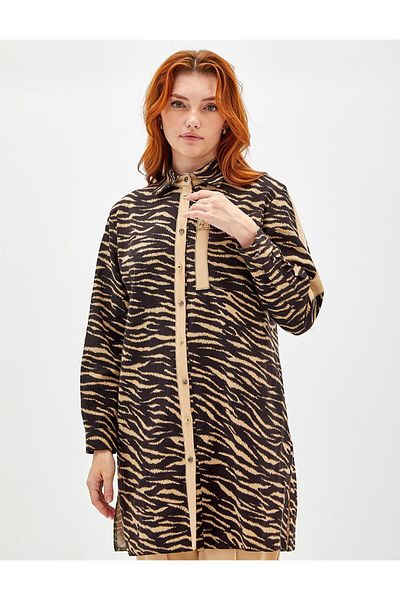 Kayra Black Tiger Patterned Tunic
