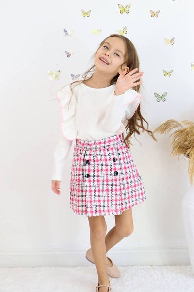 sinmm 2-Piece Set with Fitted Skirts for Girls - Ruffle Detail Snm3