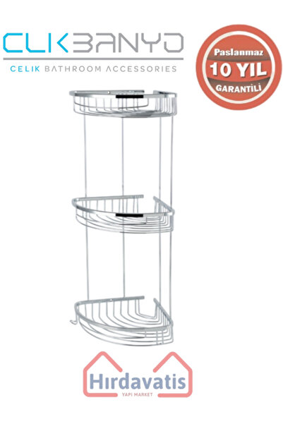 ÇELİK BANYO Paslanmaz Pirinç Destina Krom Üçlü 22x22cm Sabunluk Şampuanlık Ve...