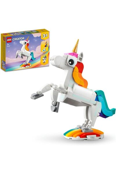 LEGO 31140 لعبة يونيكورن سحرية 3 في 1 قابلة للتحويل من حصان البحر إلى طاووس، ...