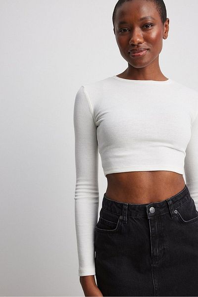 Rooted Women's Ecru Crew Neck Long Sleeve Crop, Ribbed Camisole Fabric 95% Cotton 5% Lycra