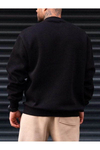 EFFRENATU Organic Cotton Oversize Basic Crew Neck Grey/Black Melange Sweatshirt