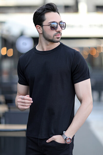 JB John Borners Мъжка памучна тениска с кръгло деколте, оребрена, черна - 2143