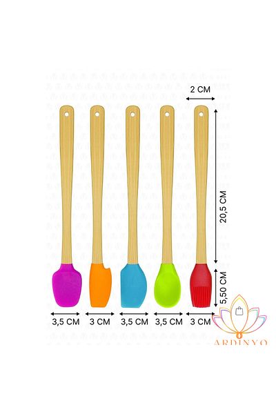 Ardinyo Set of 5 Colorful Bamboo Silicone Spatulas Heat Resistant Stylish Kitchen Set