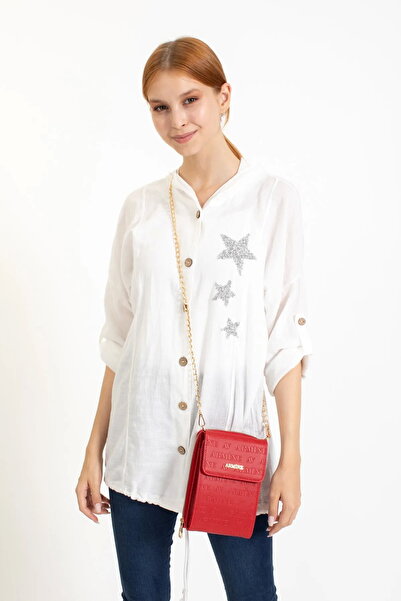 Armine Red Laser Cut Chain Strap Women's Evening Dress Shoulder Bag - 266