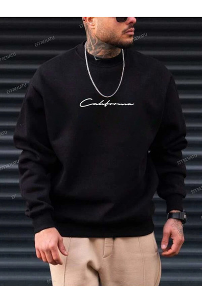 EFFRENATU Organic Cotton Oversize Basic Crew Neck Grey/Black Melange Sweatshirt