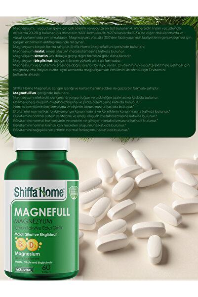Shiffa Home Magnefull- Magnezyum Sitrat, Malat ve Bisglisinat - 60 Tablet