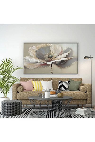 KOLAJTASARIM Kahverengi Çiçek Desenli Tekli Metal Çerçeveli Yatay Tablo /S