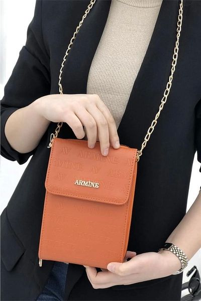 Armine Geanta de dama Orange Laser - Geanta de umar rochie de seara cu curea cu lant 266