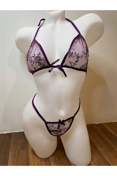 Motto10 butik Γυναικείο μωβ φανταχτερό σέξι δαντελωτό σουτιέν κιλότ
