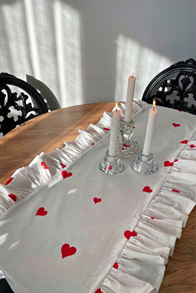 KAMİZ Ruffled Heart Pattern Runner 100% Cotton 40X110