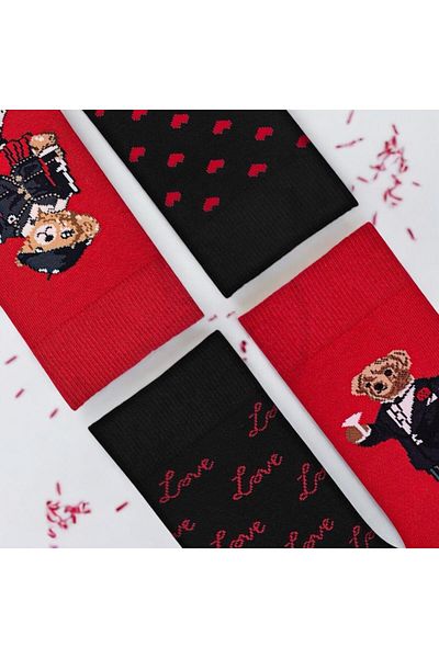 Mono Socks 4-Piece Teddy Bear Valentine's Day Socks with Gift Box