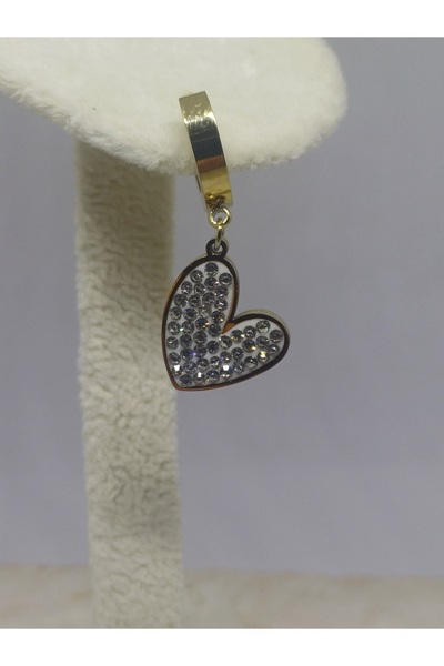 nilüfer takı tasarım KALP DESENLİ ZİRKON TAŞLI L316 PASLANMAZ ÇELİK KÜPE