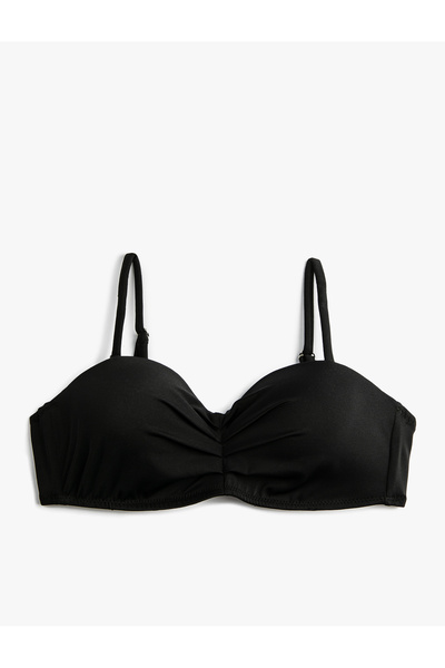 Koton Top de bikini cu sârmă, acoperit, drapat, bretele subțiri detașabile