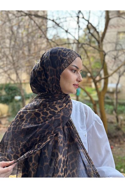 shalby Black Ethnic Leopard Patterned Soft Cotton Shawl