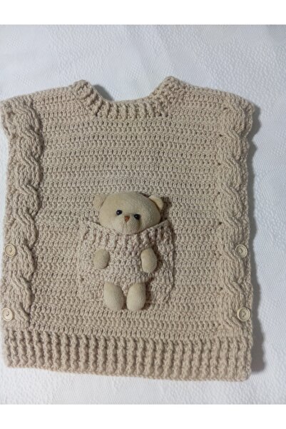 NUMİSTORE El örgüsü kahverengi ayıcıklı çocuk süveteri