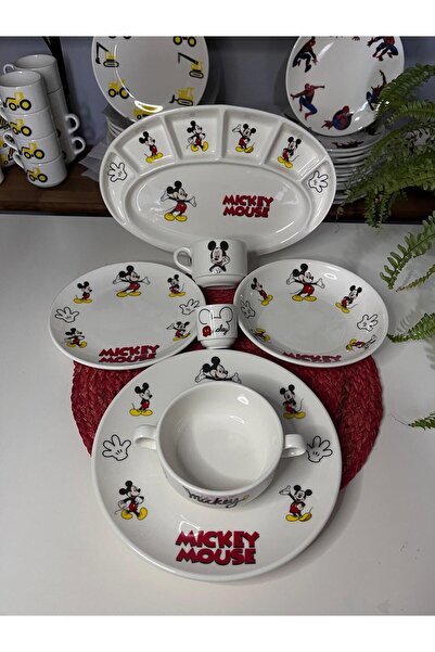 TEBAK COLLECTION TEBAK YENİ MİCKEY MOUSE MODEL 7 PARÇA ÇOCUK YEMEK TAKIMI MAM...