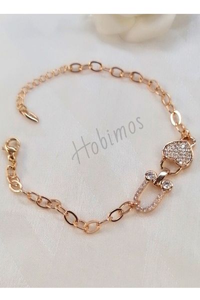 Hobimos Xuping Vip Series Rose Gold Zircon Stone Heart Detailed Steel Bracelet