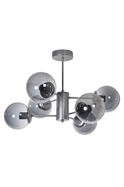 Modavize Seul Modern Tasarım Salon Yemek Odası Mutfak Gri Renk Füme Camlı Sarkıt 6 Lı Avize