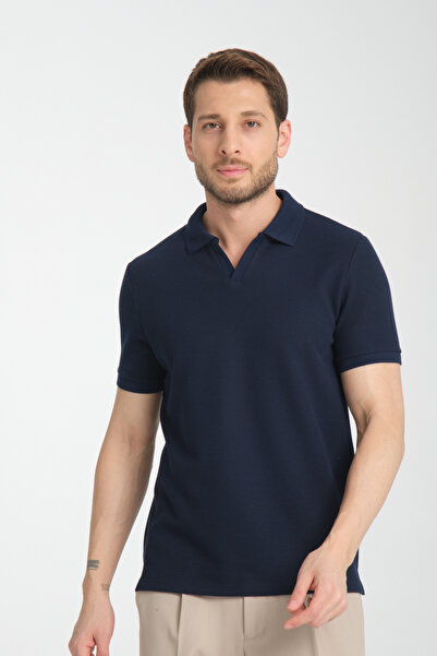 Frappoli Ανδρικό μπλουζάκι Polo Neck Waffle Comfort Fit - Βαμβακερό