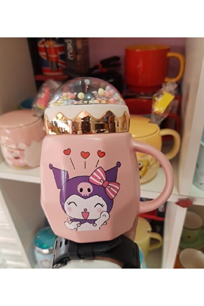 hediyeconcepti كوب سيراميك لطيف سانريو كاواي كورومي بسعة 500 مل مع غطاء وملعقة