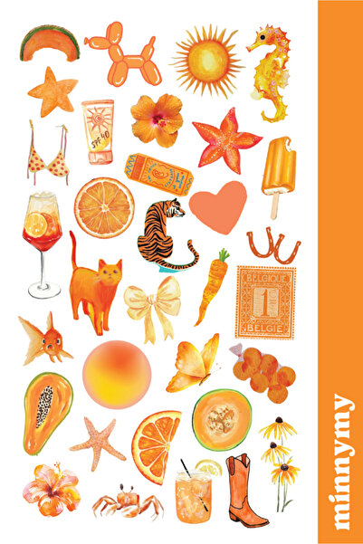 Minnymy Orange Vintage Retro Sticker, Çıkartma, Ajanda, Günlük, Planlayıcı, B...