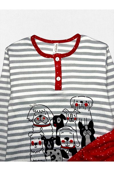 Fil Kids Set de pijamale cu mânecă lungă pentru fete, țesătură termică, 100% bumbac, culoare albă, roșu, cățeluși