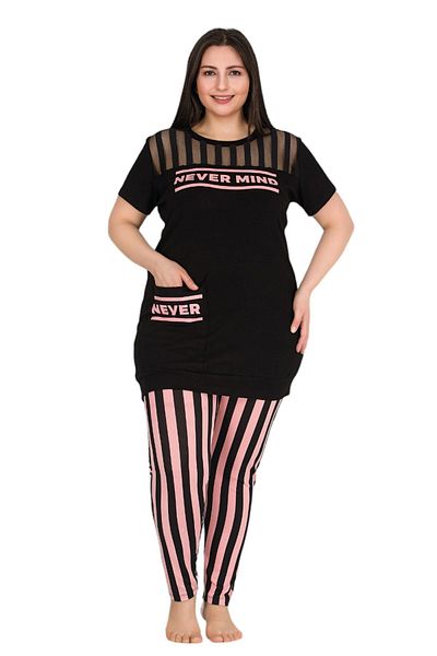quilling Lady 10756 - Pink and Black Striped, Short Sleeve Plus Size Pajama Set