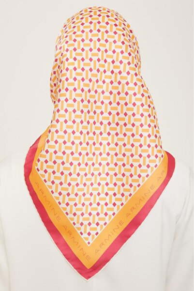 Armine Πορτοκαλί - Ροζ Γεωμετρικό Σχέδιο Μεταξωτό Φουλάρι Tivil 9151 - 52
