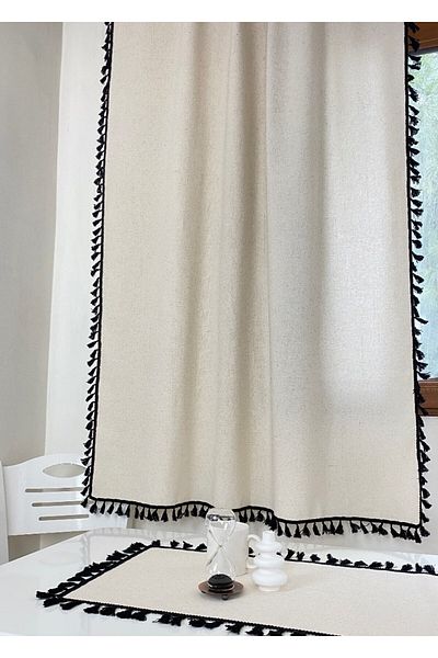 pamukidea Vintage Μαύρη Φούντα Buldan Λινό Αντηλιακό - 100% Βαμβάκι, Πομπόν, Μέγεθος X