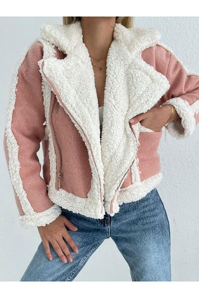 SHUGAA Women's Fur Inner with Shal Collar Detail Warm, Comfortable Fit Daily Plush Jacket
