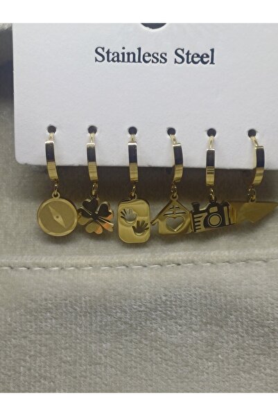 nilüfer takı tasarım YONCA,PUSULA FOT.MAK FİGÜRLÜ L316 PASLANMAZ ÇELİK 6LI KÜPE